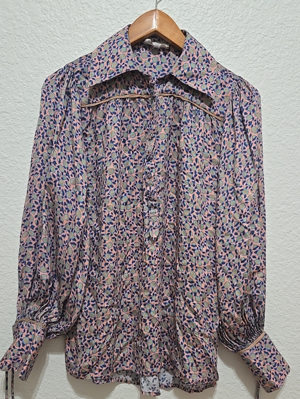 OMIKA 100% Modal  (Viscose) Vintage-Inspired  Floral Ruffle Button-Down Blouse